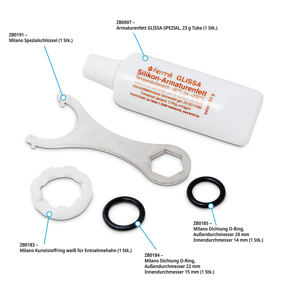 Dichtungsset „Milano“ – Dreiwege-Wasserhahn (inkl. Armaturenfett)